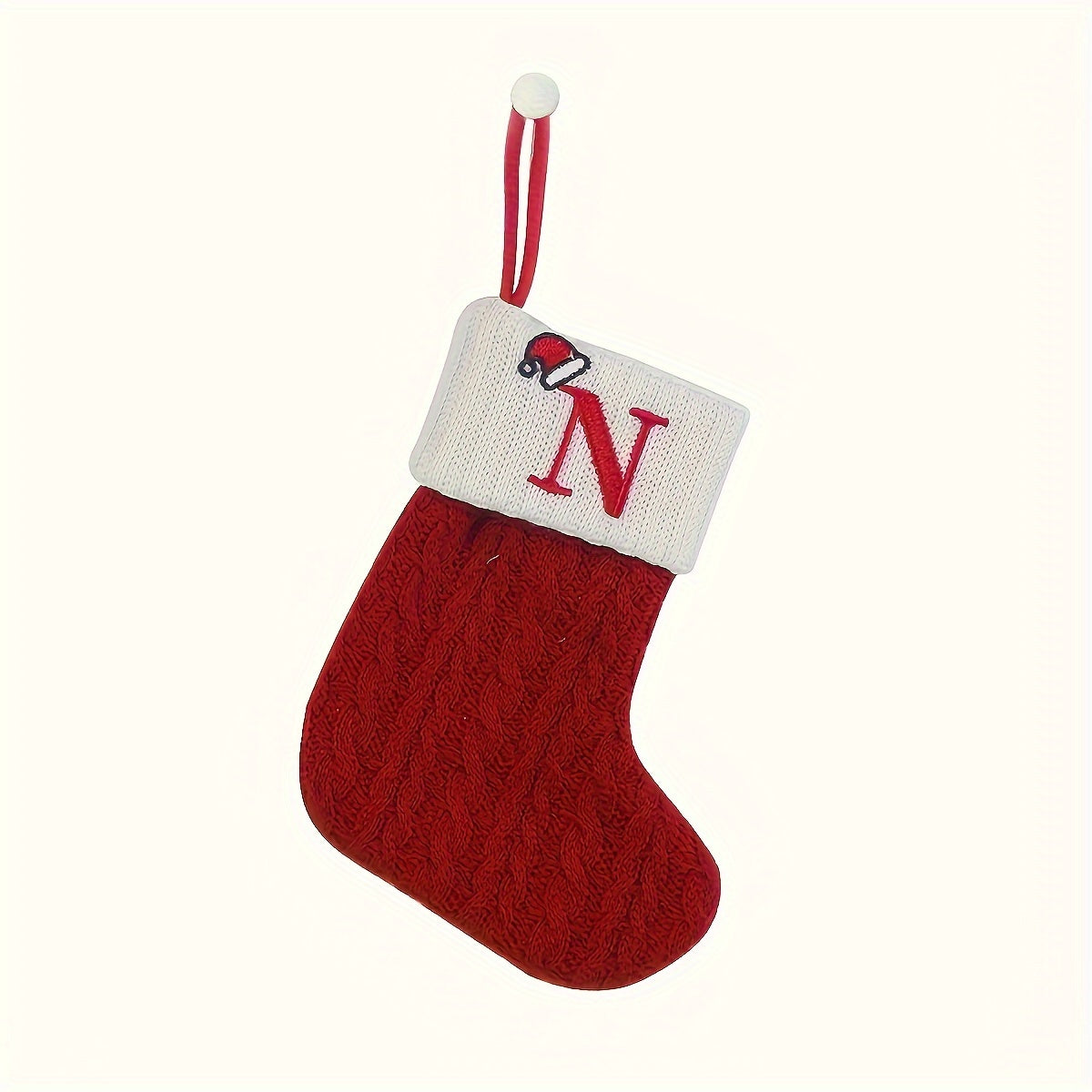 Knitted polyester stockings with personalized initials for festive parties, no electricity required.