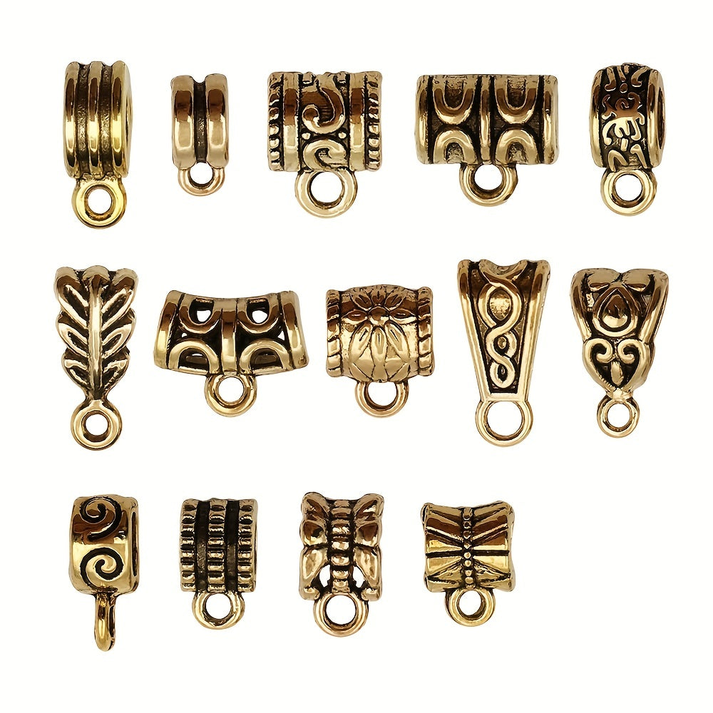 Get creative with these 120 pieces of Antique Golden Zinc Alloy Bail Tube Beads! Perfect for adding a touch of charm to your European bracelet pendants and other jewelry making projects. These versatile spacer beads are ideal for crafting accessories and