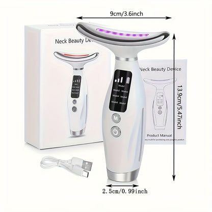 Sunhill 7-in-1 Beauty Neck & Face Massager - USB Rechargeable, with Heating & Vibration, Ideal for Skincare - Great Gift for Women