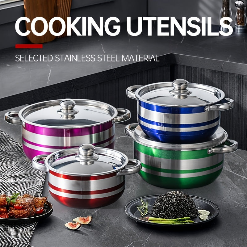 Set of 4 Stainless Steel Soup Pots with Lids, Vibrant Cookware Set in a Premium Gift Box, Versatile for Home and Restaurant, Ideal for Cooking Soups and Stews