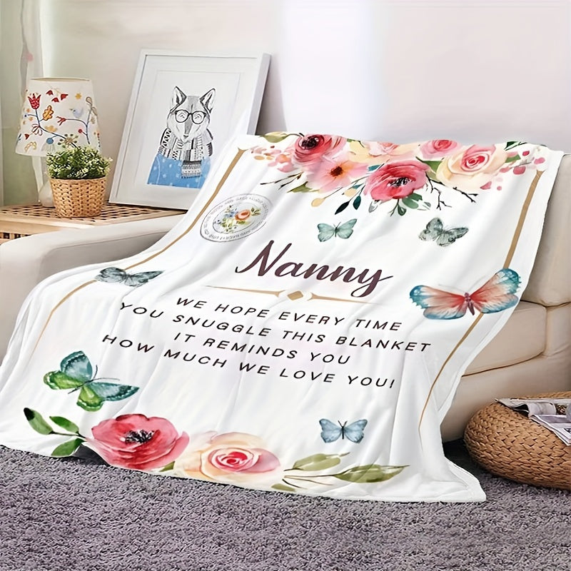 Grandnanny Gift Blanket: Luxuriously Soft Flannel, Perfect Birthday Surprise from the Next Generation, Vibrant Tropical Floral Pattern, Ultimate Comfort Year-Round for Couch or Bed