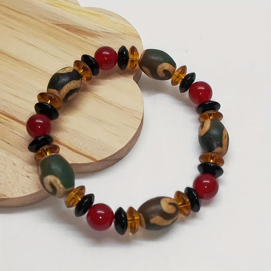 Embrace Tibetan heritage with our genuine Tibetan agate bead bracelet - showcasing ethnic style, serving as a lucky charm and offering spiritual protection. An ideal gift for any occasion, this national style accessory is perfect for all seasons.