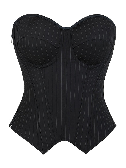 Sophisticated Striped Corset Top for Women with Built-in Bra Cups, Hand Washable.