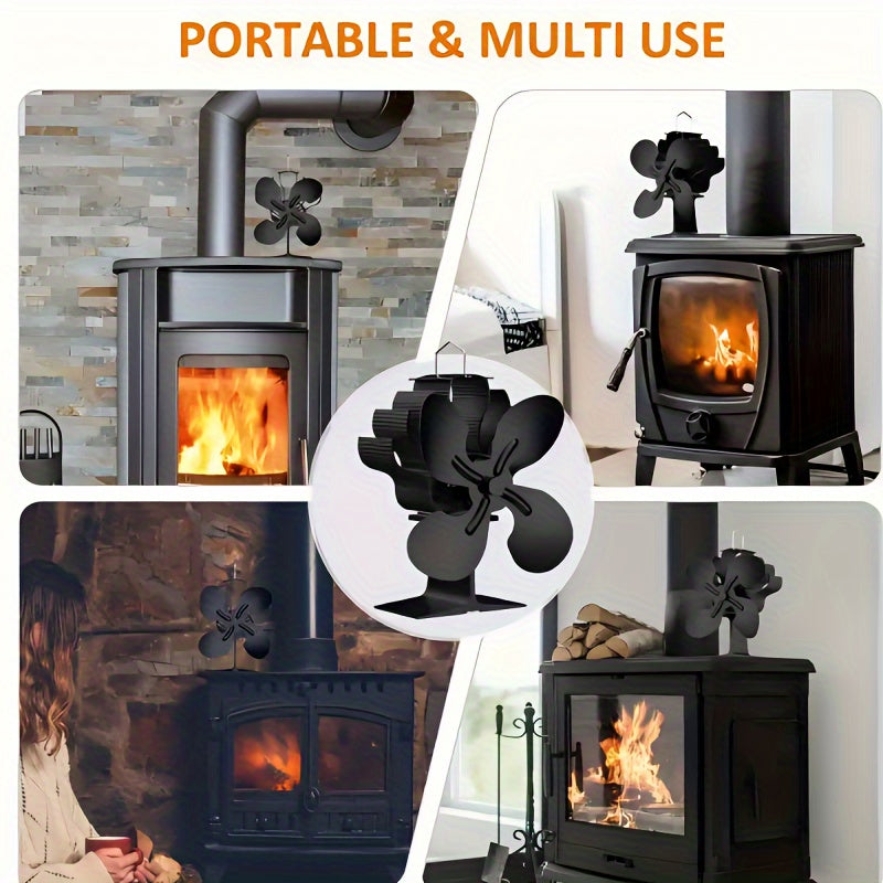 Fan for Wood Stove and Wall Stove - 4-Blade Heat Fan, Compatible with Wood and Log Burners, Wall Stoves, and Heaters