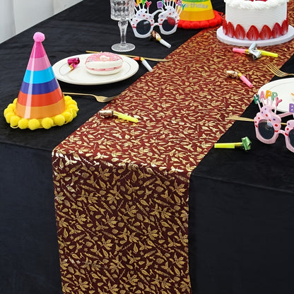 Luxurious golden sequin table runner perfect for elegant celebrations and parties with a glamorous vibe.