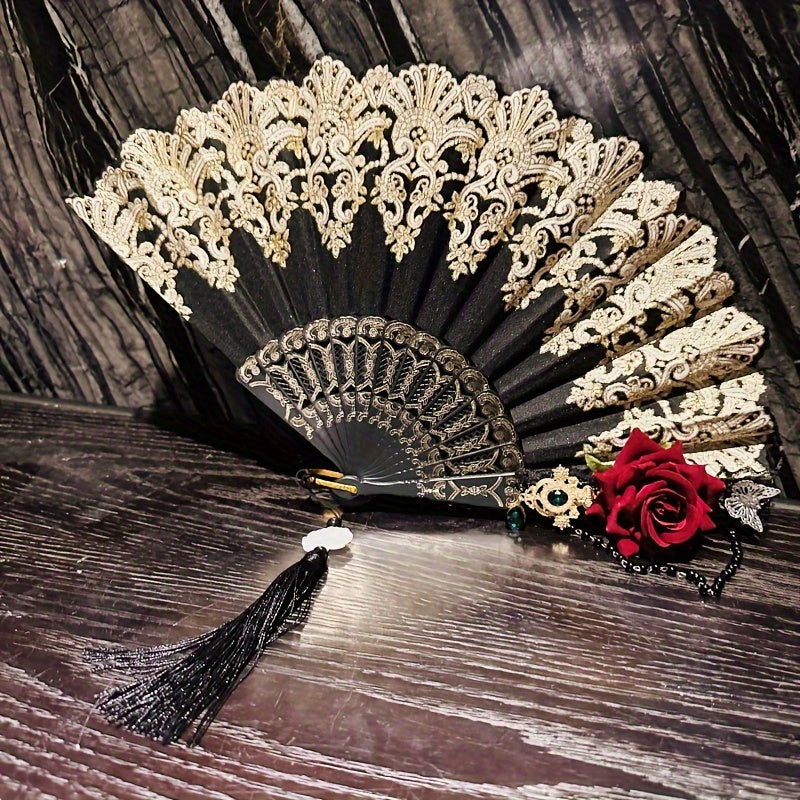 Elegant Style Handheld Fan for Women - Halloween Black Lace Folding Fan, Perfect for Summer Parties and Dances