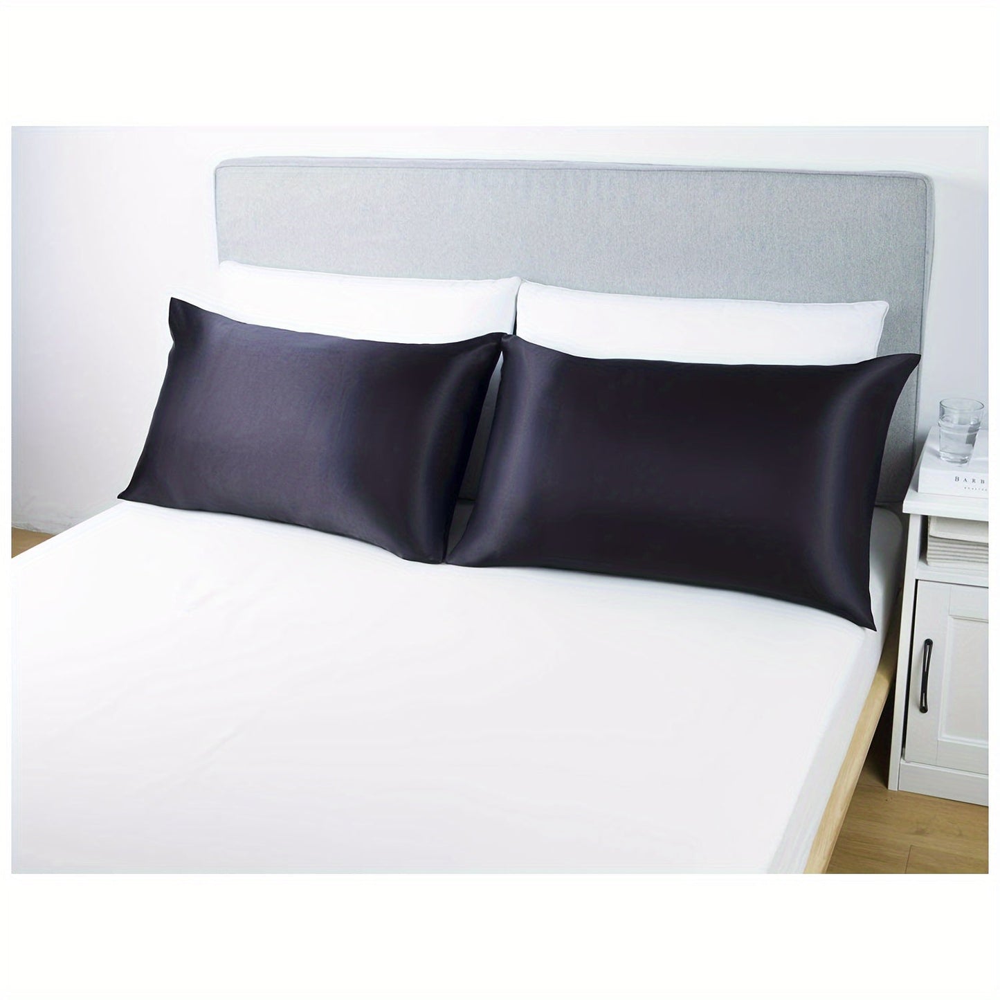 Pair of 2 Satin Pillow Protectors, Hypoallergenic and Soft Silk-Like Feel, Resistant to Wrinkles, Machine Washable, Made of Polyester with 80-85g Fabric Weight, No-Pilling Technology