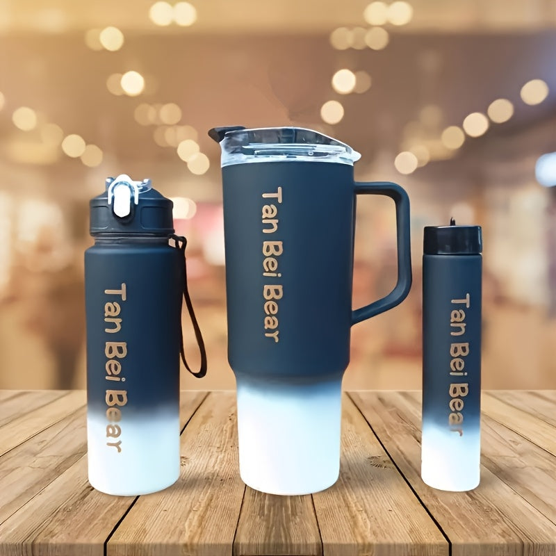 Set of 3 gradient water bottles, ideal for sports and fitness on the go. Leakproof and portable, made from BPA-free PC material. Perfect for camping and school gifts.