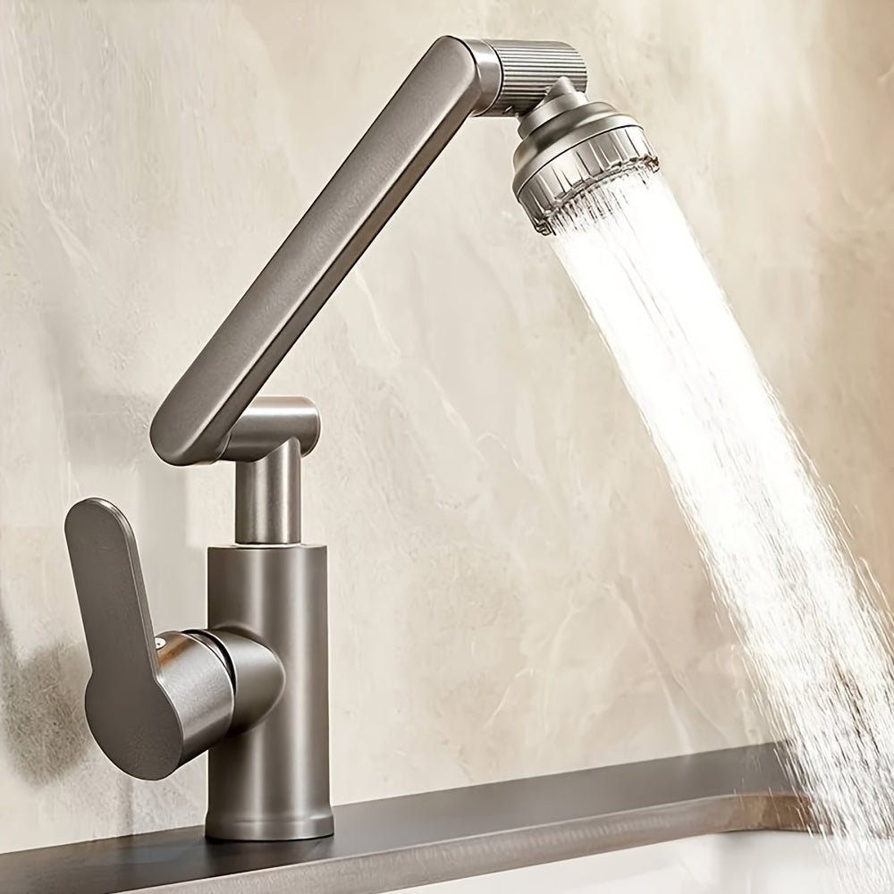 Modern Robotic Arm Faucet Set with 360° Adjustability, Single Hole Deck Mount. Includes Hot and Cold Spout Diverter, Eco-Friendly Paint Finish and Water Intake Pipe. Ideal for Kitchen and