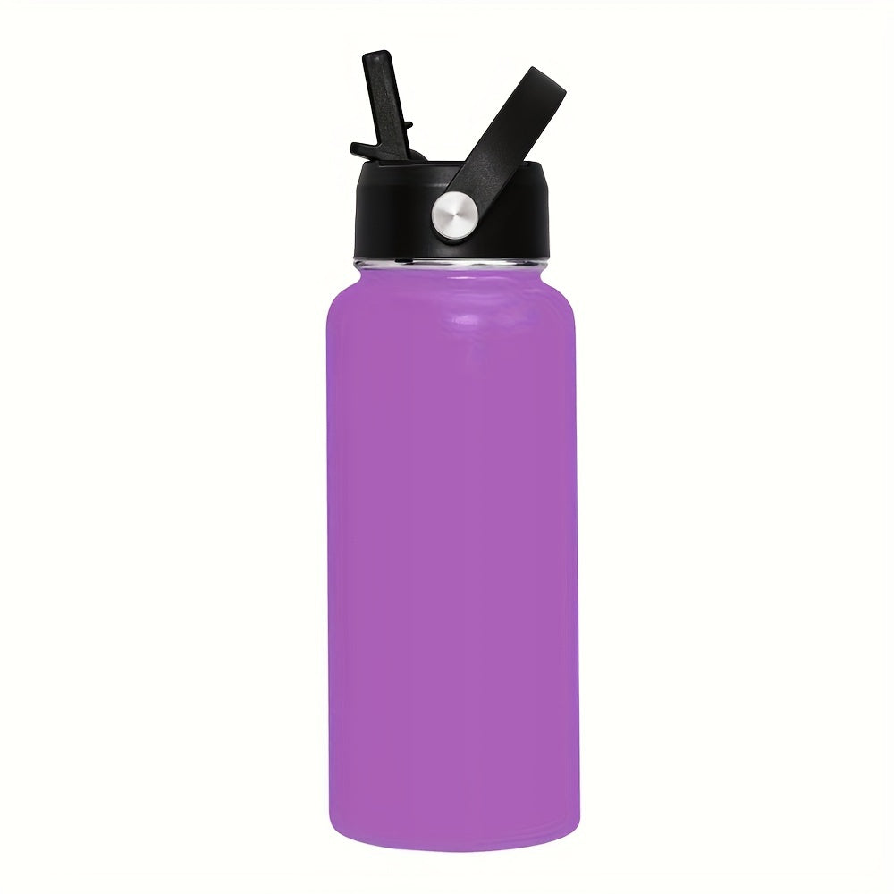 Insulated sports water bottle, 32oz, with straw and lid for outdoor activities and travel.