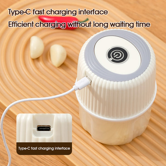 Compact 300ml Electric Food Processor - Mini Garlic Chopper, Convenient USB Rechargeable Design with Integrated Battery, Great for Grinding & Chopping Meat, Ideal for Holiday Presents, Wireless and Essential for the Kitchen