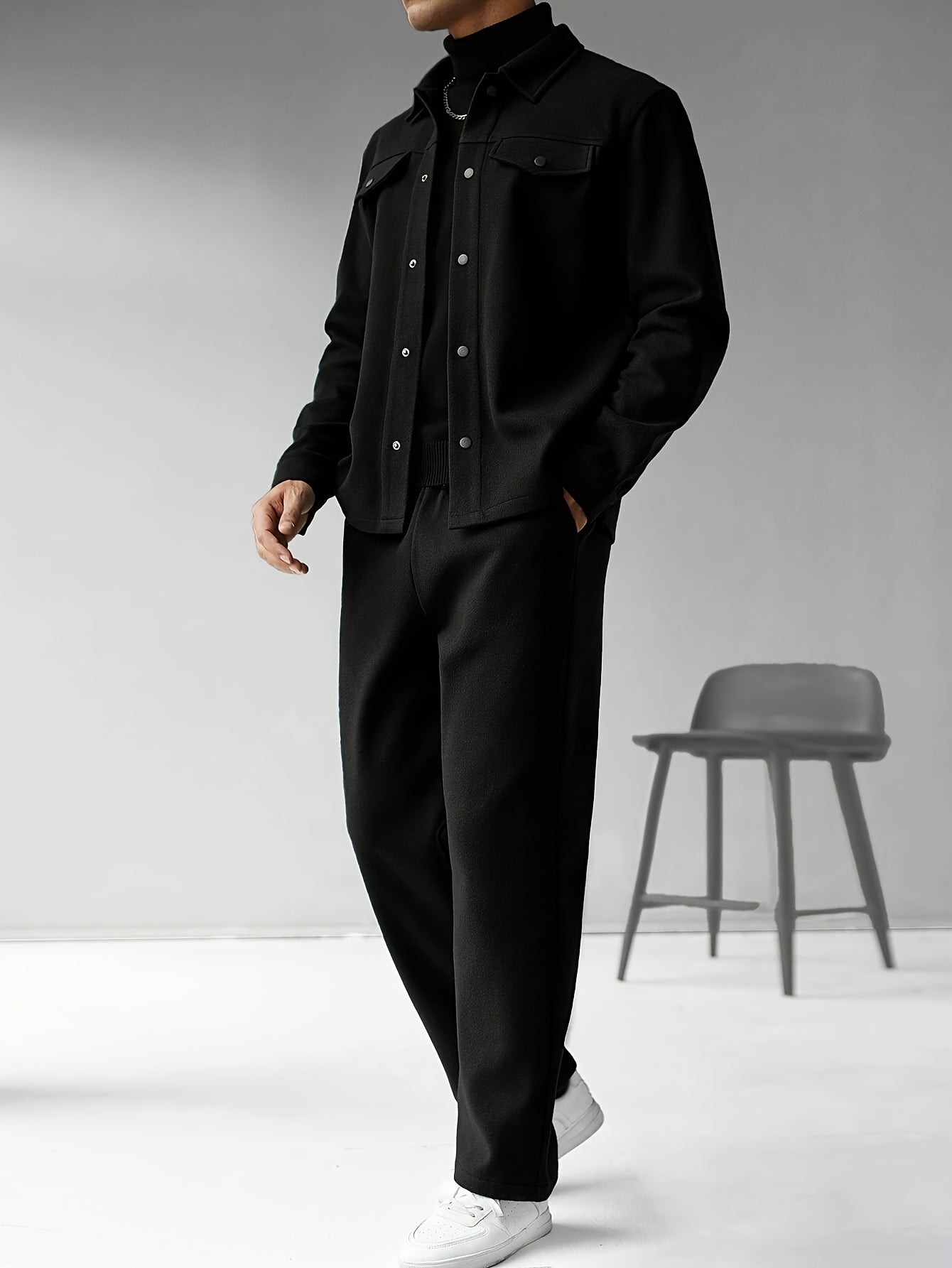 Casual wear men's two-piece outfit in solid colors for autumn.