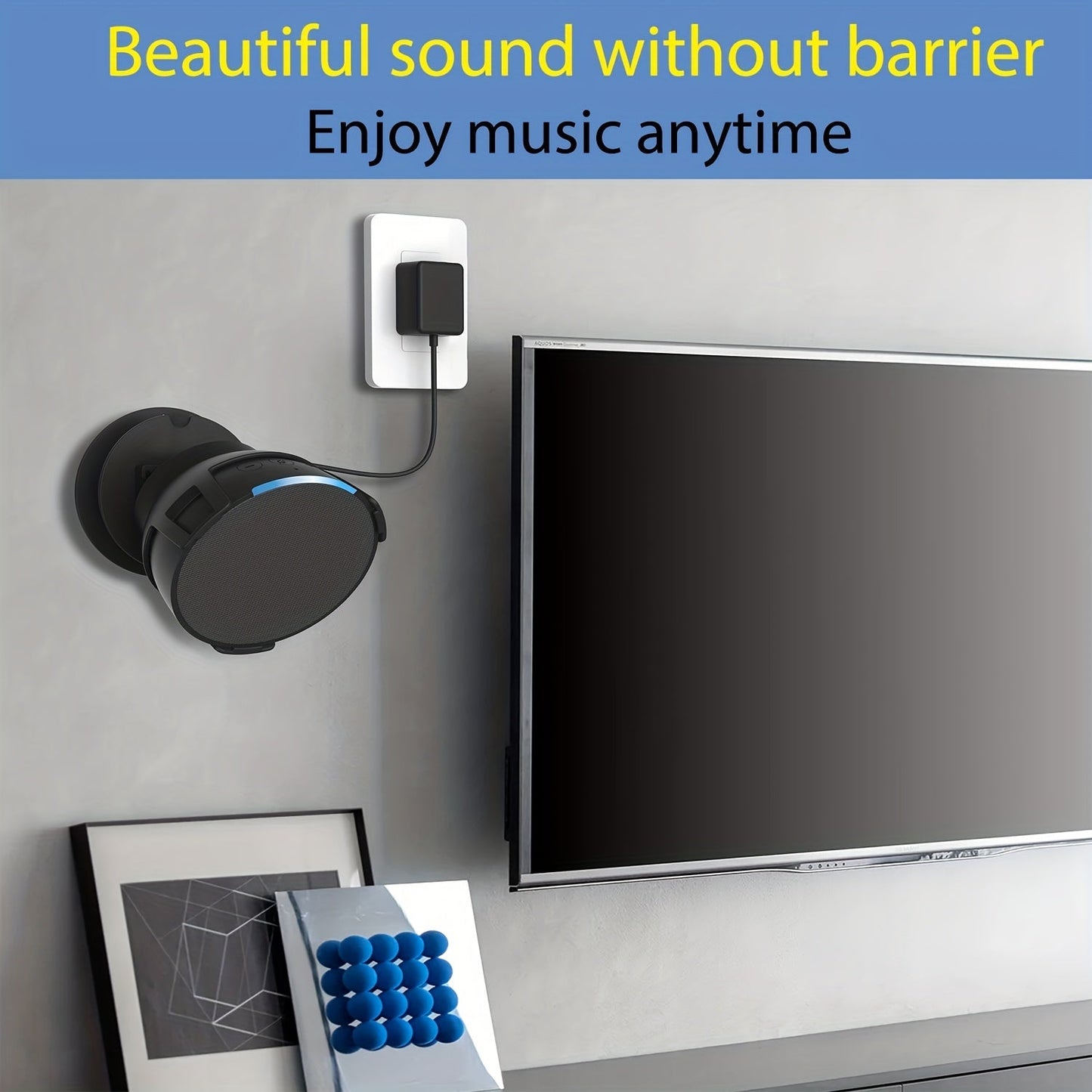 Mount your Amazon Echo Pop securely with the 1pc Speaker Wall Mount. This smart audio stand features an adjustable angle for optimal sound, and can be installed using either a sticky adhesive or screws for added stability. Perfect for keeping your