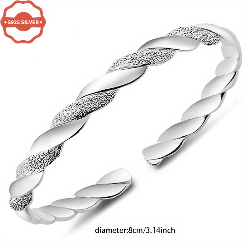 Luxurious 925 Sterling Silver Twisted Cuff Bracelet designed for Women, featuring a Hypoallergenic Braided Bangle with an Adjustable Open-End Wristlet. This All-Season Jewelry piece is perfect for Daily Wear or as a Gift, especially on Thanksgiving Day.