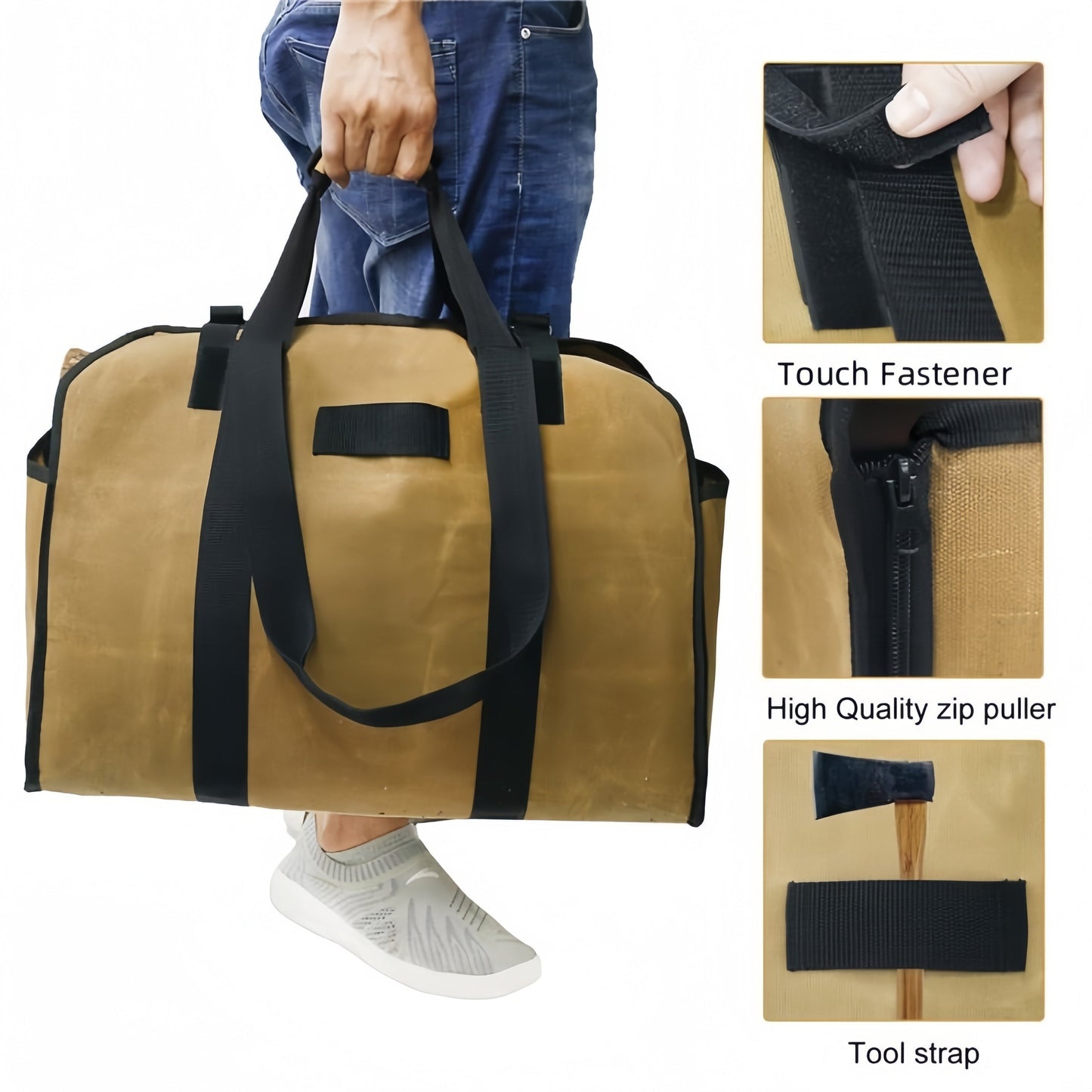 Strong Canvas Firewood Carrier with Handle - Convenient Log Tote for Effortless Wood Transportation