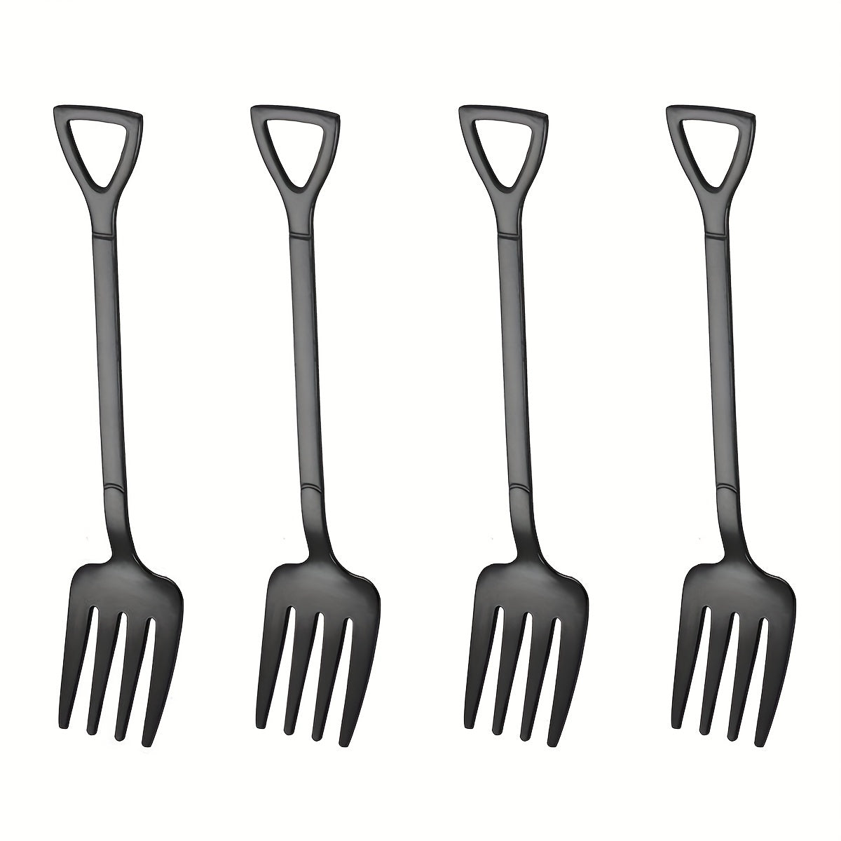 Set of 4 stainless steel fruit, cake, and dessert forks in creative shapes. Dishwasher safe. Perfect for home, restaurant, hotel, parties, gifts, coffee bars, Halloween, Day of the Dead, and Christmas.