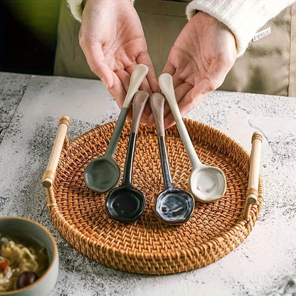 This long-handled Japanese ceramic coffee spoon has a rustic charm and is ideal for stirring tea or coffee. Made of heat-resistant ceramic material, it serves as a stylish accessory for your kitchen and dining experience.