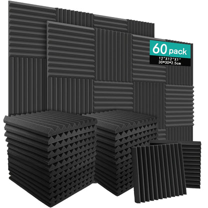 60pcs High-Density Foam Acoustic Panels for Noise Reduction in various rooms.