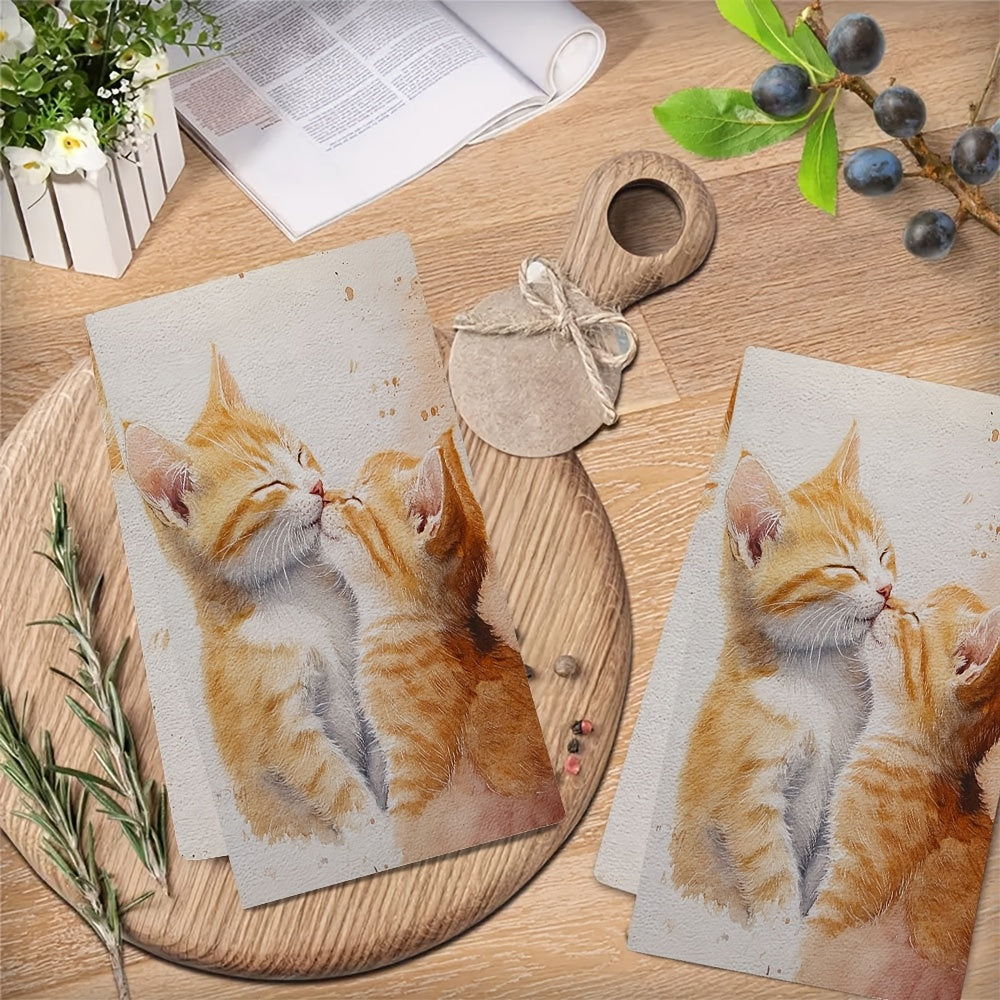 Set of 2 Ultra Soft Kitchen Towels, Inspired by the Gentle Purr of a Kitten Grooming, Highly Absorbent Dish Hand Towels for Holiday Decor, Machine Washable, Size 16x24 inches - Item number 2KYSYS1218532