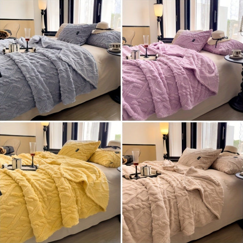 Stay cozy year-round with this modern Jacquard Chenille Bed Blanket. Crafted from soft, warm polyester, it features a striped pattern in mixed colors that adds a touch of style to any room. Machine washable for easy care, this blanket is ideal for the