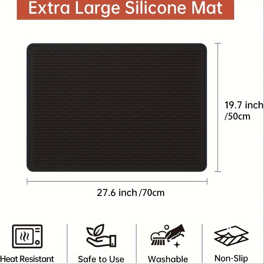 Protect your stove top with this durable Silicone Stove Top Cover Mat. Measuring 71.12cm x 50.8cm, this extra-large mat is heat-resistant and has a textured surface, making it ideal for ceramic and glass cooktops. Use it for drying dishes or protecting