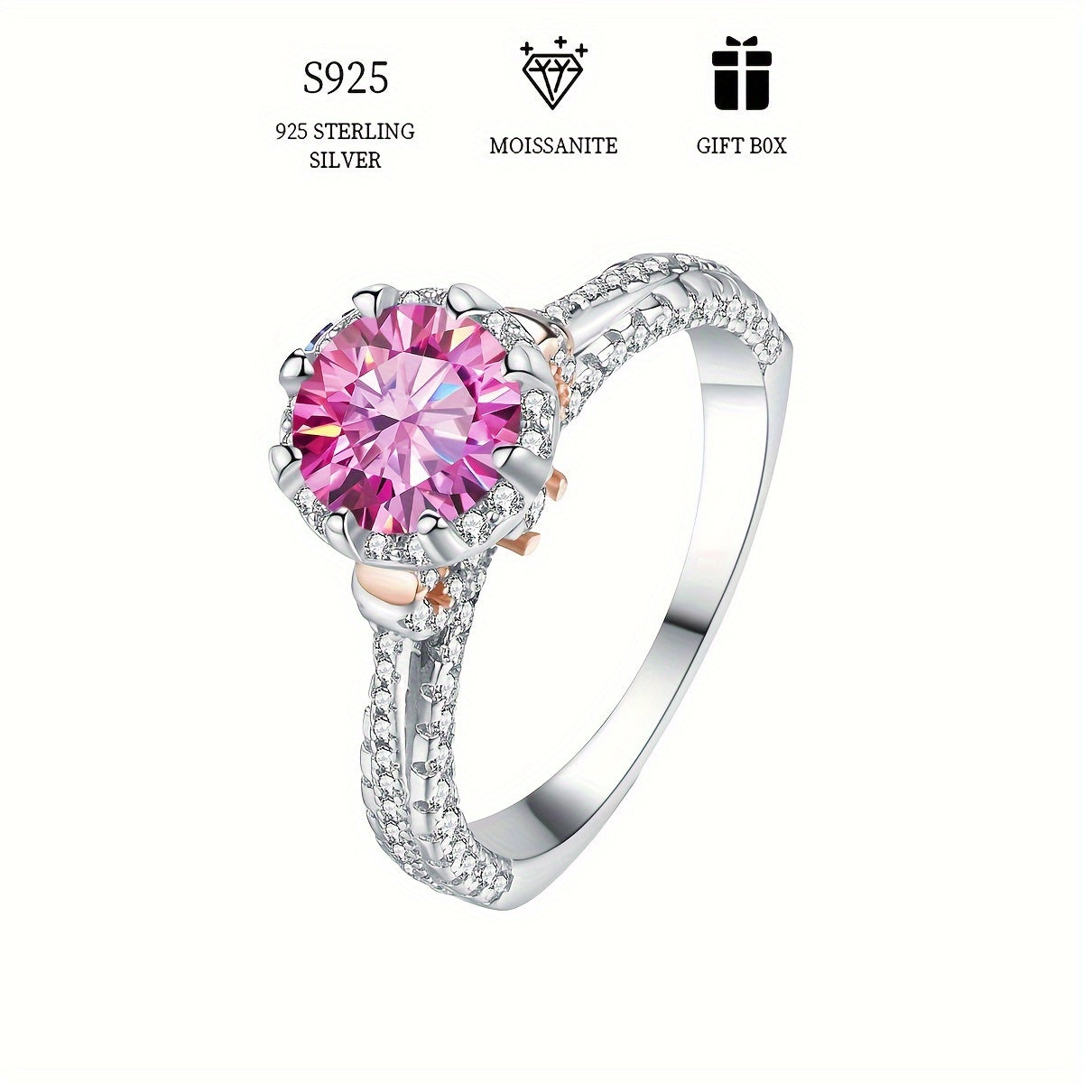 925 Sterling Silver Elegant Ring with 1ct Colorful Moissanite, Perfect for Women's Proposal, Engagement, and Wedding Band. Hypoallergenic with Moissanite Cert and Exquisite Gift Box Included