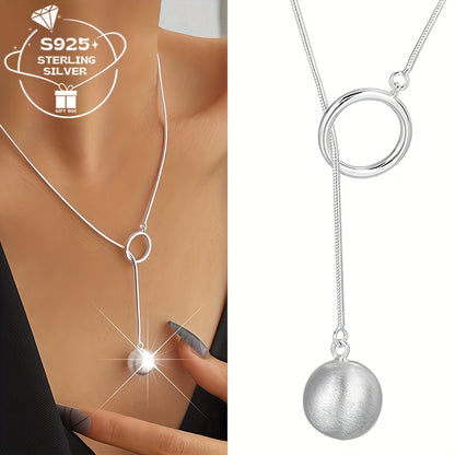 Elegant and high-end 925 silver necklace for women with brushed round ball design, lightweight and luxurious.