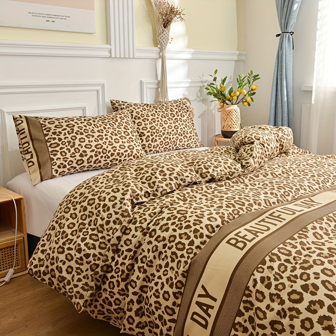 Add a touch of luxury to your bedroom with this stylish Leopard Print Duvet Cover Set, perfect for guest rooms and bedrooms. Made with soft and breathable materials, this set includes 1 duvet cover and 2 pillowcases, making it a perfect gift for your