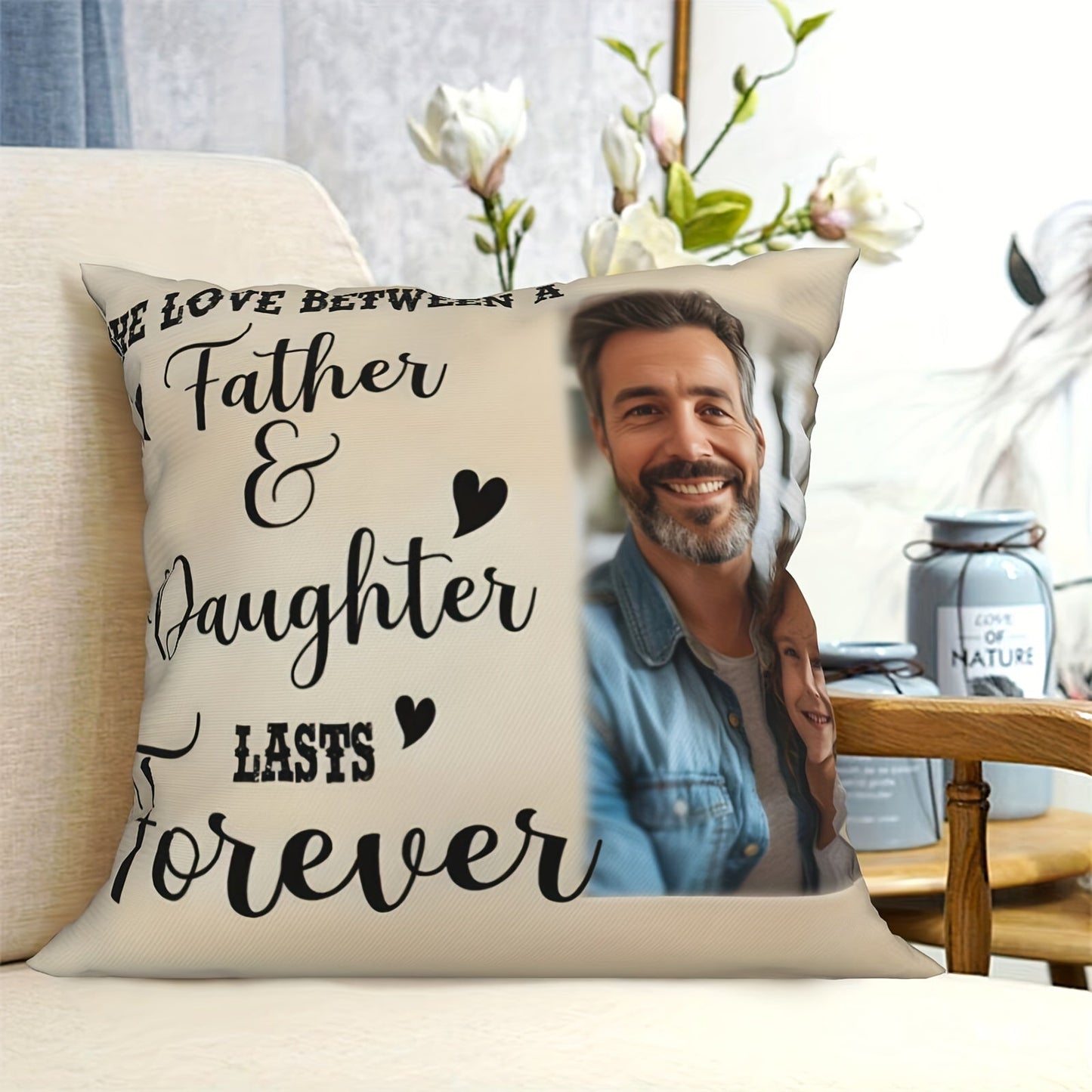 Custom Father & Daughter Photo Pillowcase - Great for Father's Day, Christmas, Thanksgiving, Birthdays | Soft Polyester Home & Sofa Decor, Gift for Dad