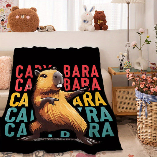 Soft and warm Cozy Flannel Throw Blanket featuring a Rock Capybara Design - Ideal for Kids and Animal Enthusiasts, Suitable for Couch, Bed, Office, and Travel - Versatile All-Season Plush Blanket, Great Gift Option.