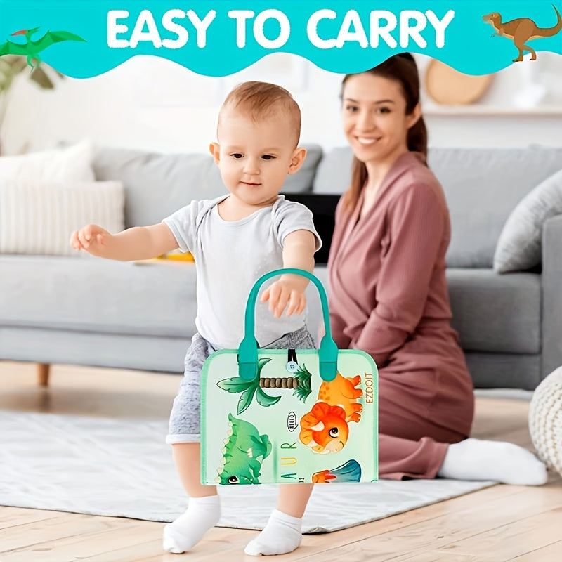 Handmade Baby Busy Board - Fabric Activity Set Promotes Motor Skill Development, Educational Matching Game, Convenient Dressing Board Toy for On-the-Go Use, Blue/Green Design Suitable for Children 18 Months and Older, Made in China