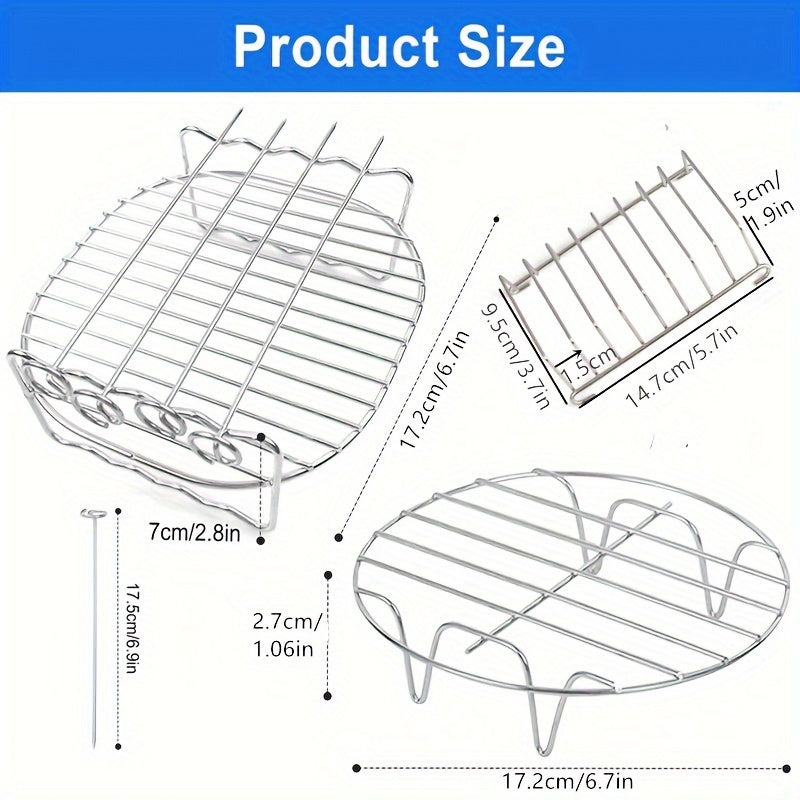 Набор необходимых аксессуаров для аэрогриля из нержавеющей стали: включает в себя 7-дюймовую двойную решетку, 4 шампура, подставку для хлеба и подставку для пара - обязательный элемент для вашей кухни