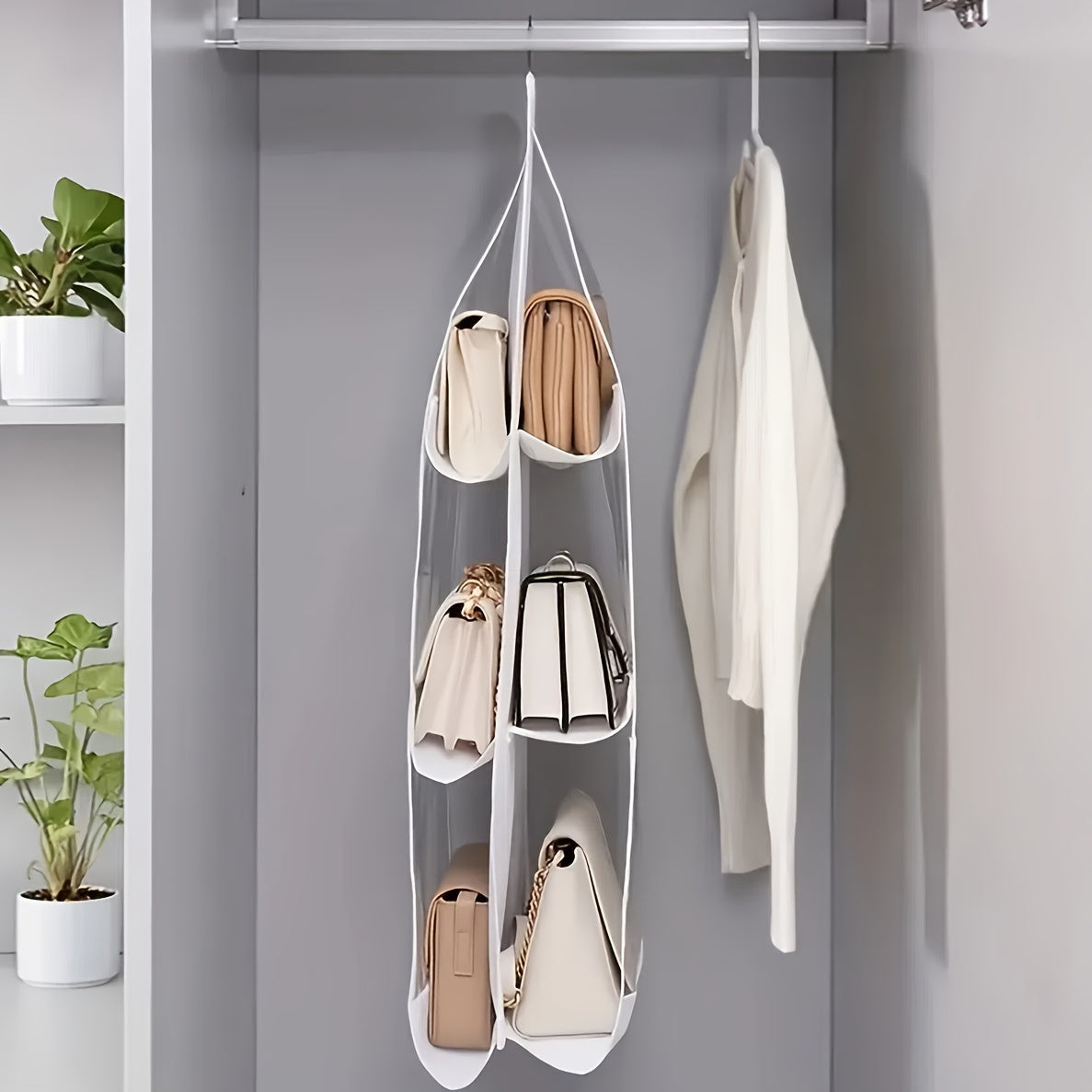 Polyester Hanging Organizer for Handbags and Purses - Multi-Layer Design Saves Space in Wardrobe, Perfect for Storage