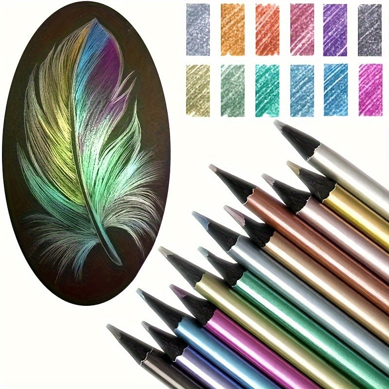 12 metallic color pencils for art, coloring, and creative DIY projects