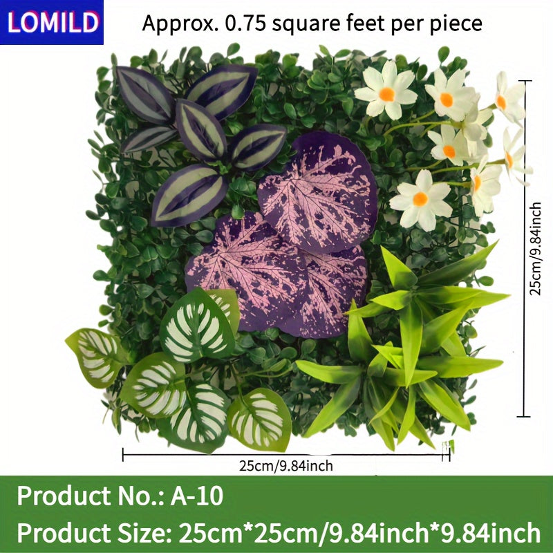 One piece of LOMILD Imitation Milan Mixed Green Plants in various styles with flower and grass skin. Ideal for outdoor wall, wedding, and festival decorations. Also suitable for tying