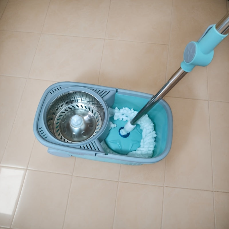 Effortlessly clean your kitchen, bathroom, and living room with the Easy-Wring Spin Mop and Bucket Set. Featuring a stainless steel design and hands-free washing, this set requires no electricity for a convenient cleaning experience.