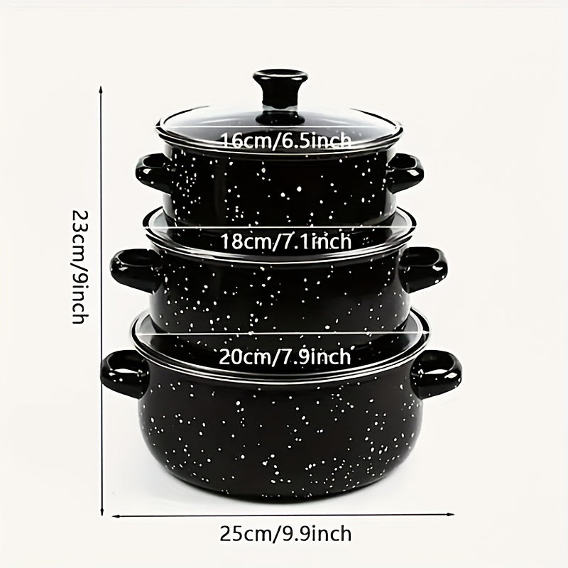 Enamel Soup Pot Stew Set for Home Kitchen - Includes 3 Pieces of Pots in 16/18/20 Sizes with Refrigerator Storage Capability