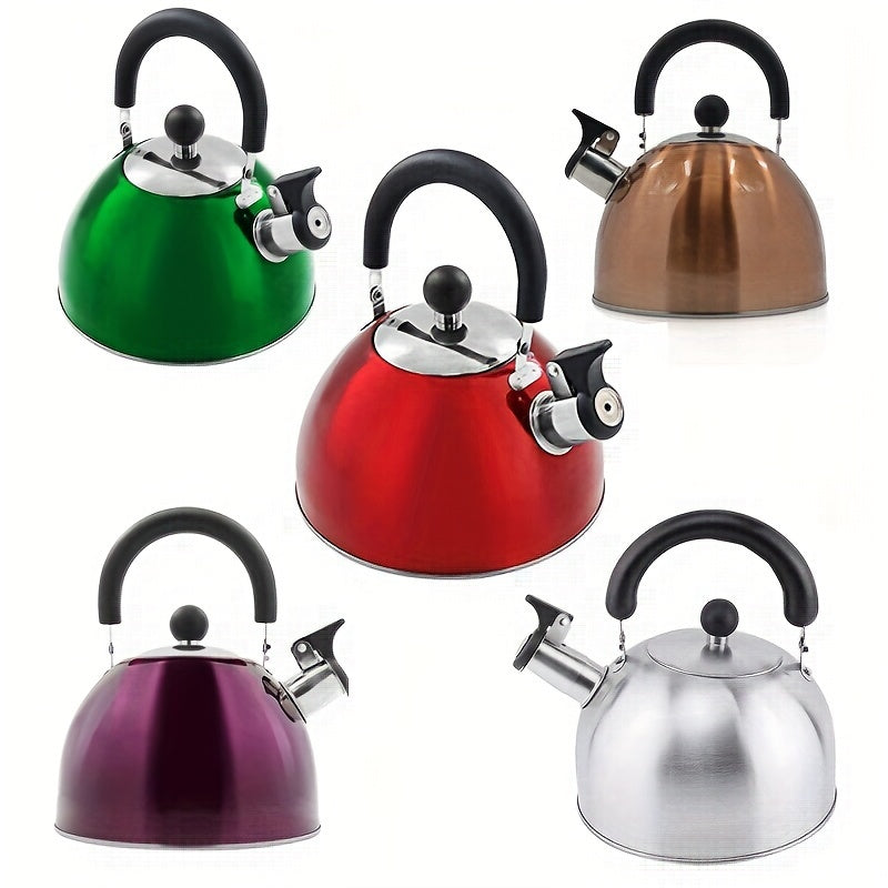 Stainless steel tea kettle with whistle, 1pc, 2500ml/84.55oz, suitable for multiple stove types - Reusable and easy to clean.