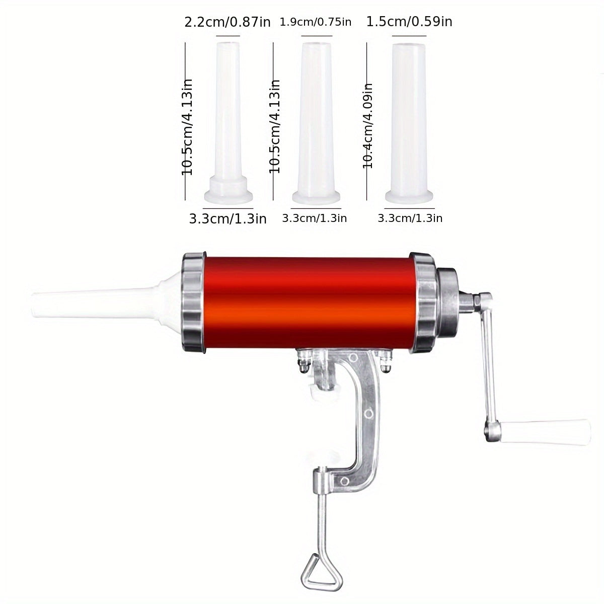 1 piece of the Sausage Stuffer Machine, a must-have for any home kitchen. This versatile Sausage Maker is made of durable metal material and features a large caliber, making it ideal for making sausages from meat and poultry. Essential for any home cook.