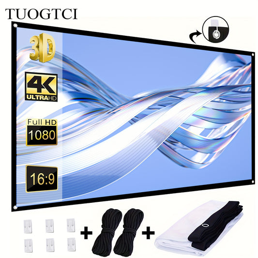 TUOGTCI 60-Inch Anti-Wrinkle Portable Projector Screen with 16:9 HD 4K Ultra HD & Full 1080P Support. Ideal for Home Theater, Outdoor Movies, Office, Classroom & Parties. Includes Carrying