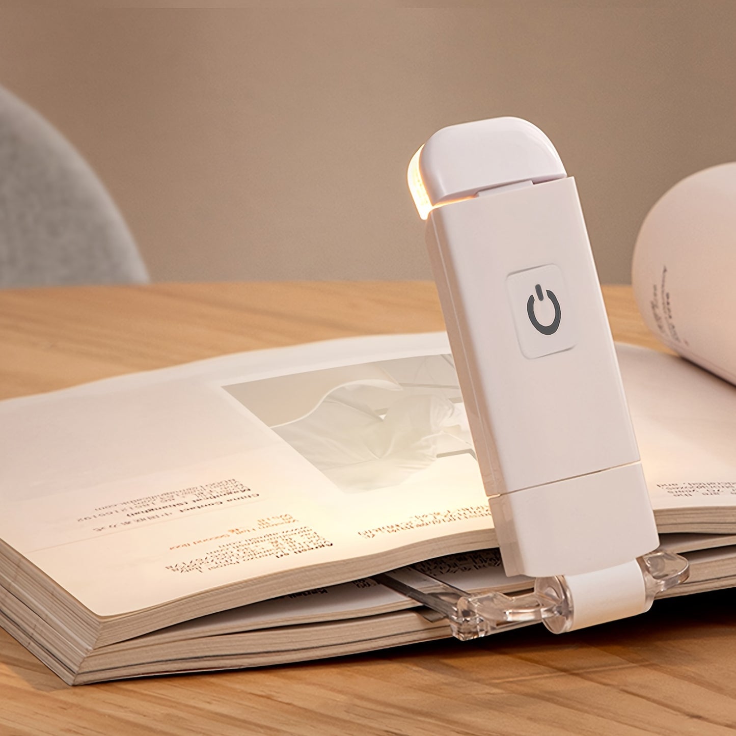 USB rechargeable reading light with eye protection, adjustable brightness levels, clip-on book lamp, ideal for night readers.