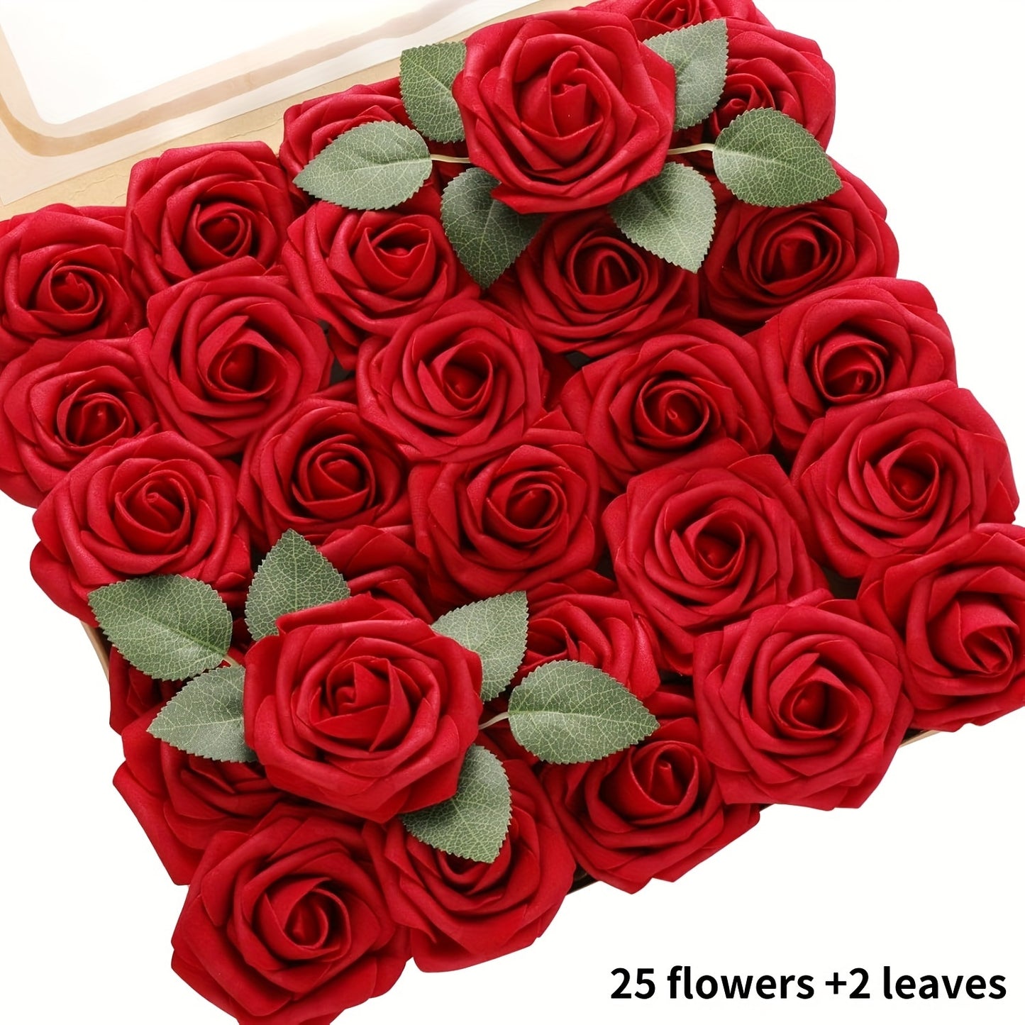 27 artificial ivory foam roses with stems and leaves, ideal for DIY wedding bouquets, bride gifts, centerpieces, and party tables.