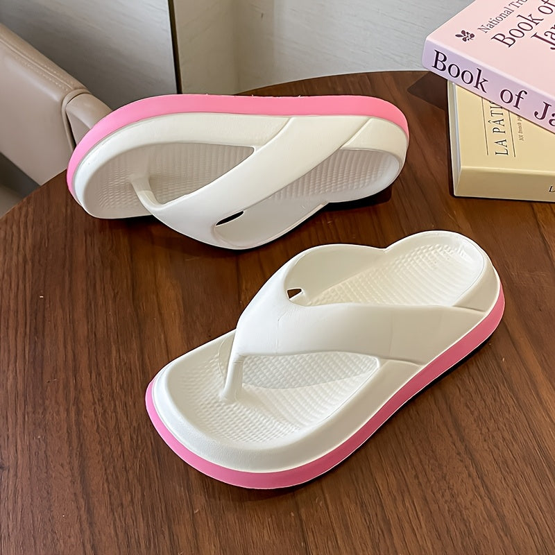 Summer 2024 Women's Casual Flip Flops with Mid Heel, Non-Slip Sole, Solid Color Indoor/Outdoor Slippers