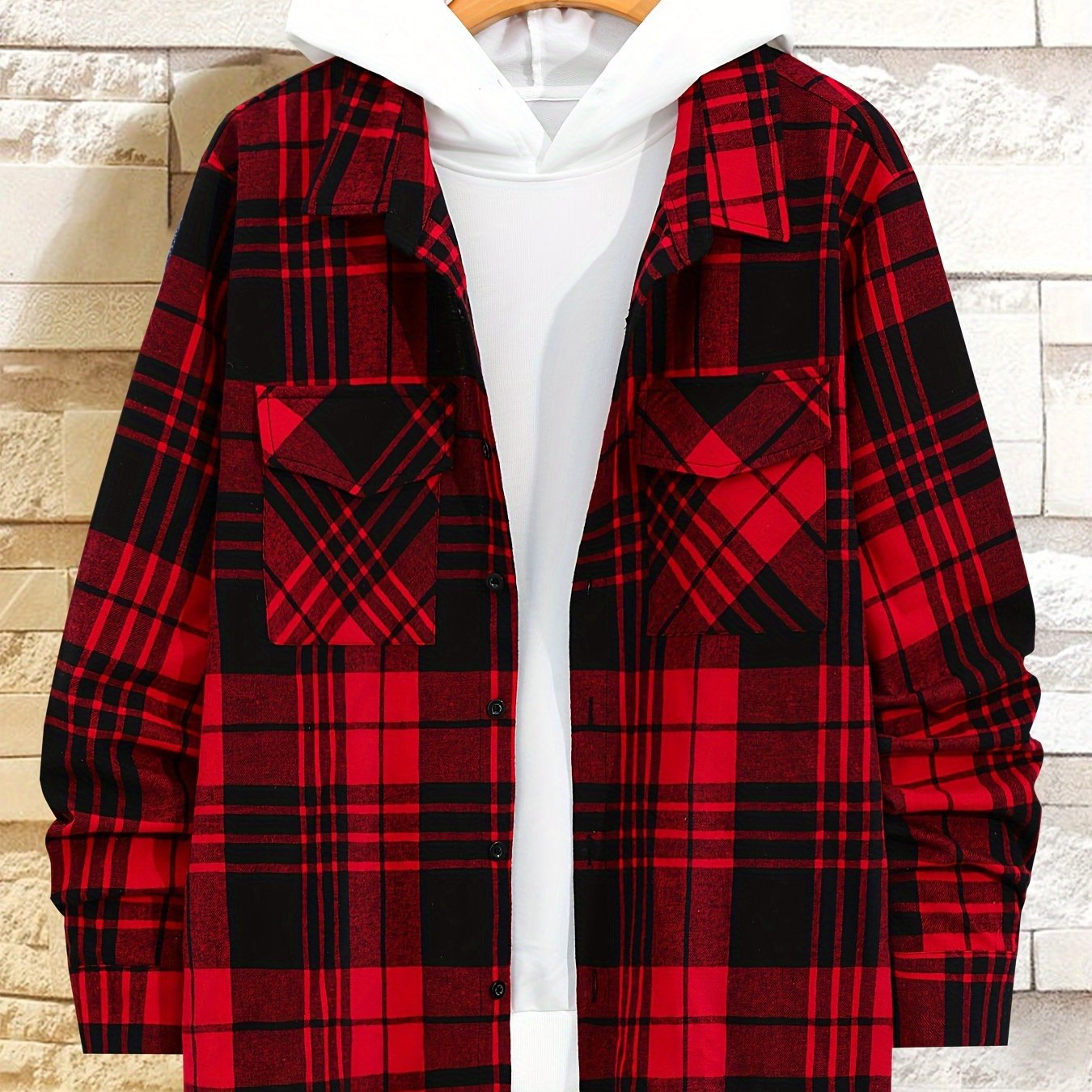 New Plaid Long-Sleeve Shirt for Plus-Size Men.