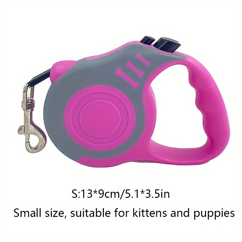 Sturdy dual-switch retractable dog leash offers easy control and comfortable grip.