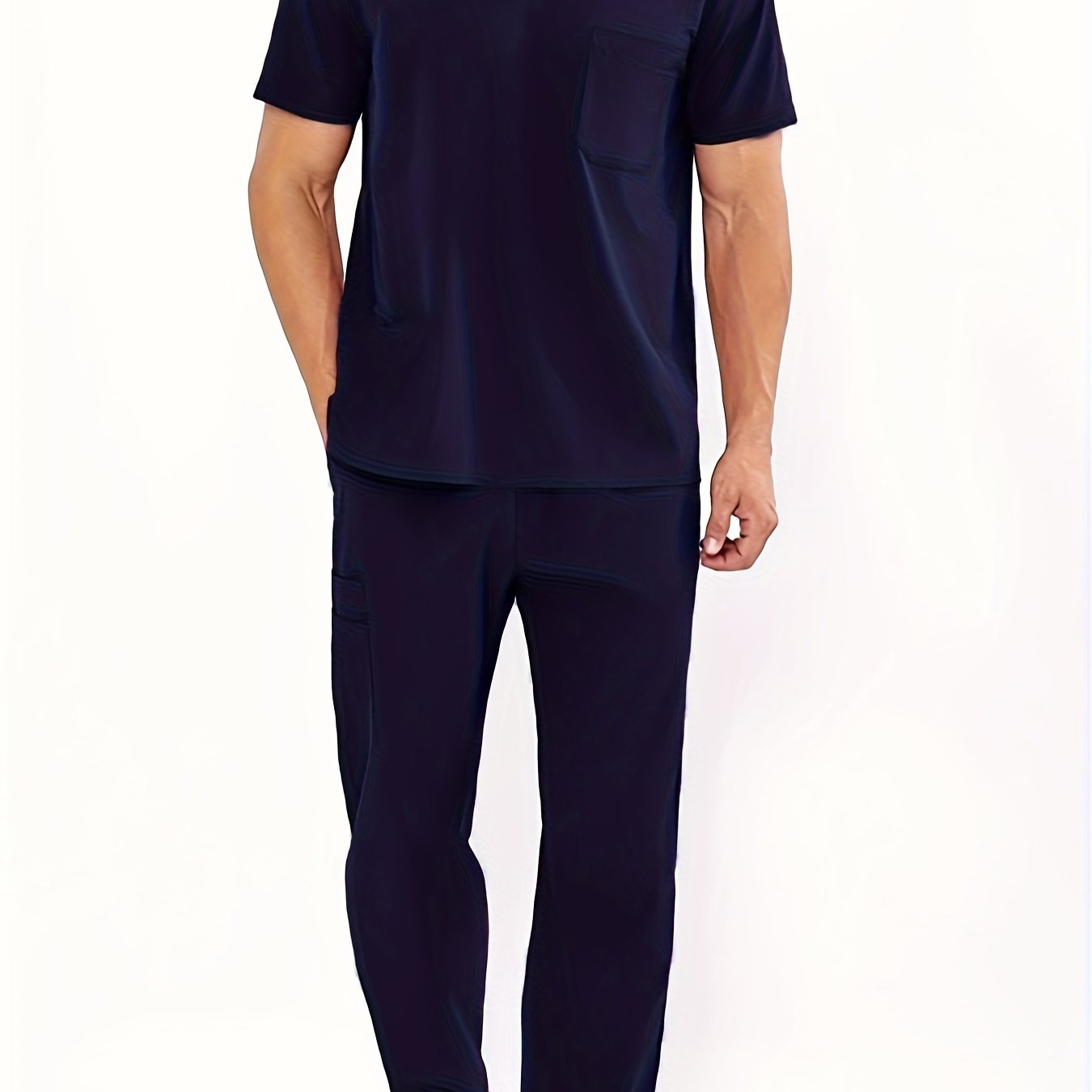 Summer V-neck workwear set for men with 4 pockets.