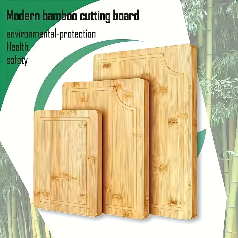 Set of 3 Bamboo Cutting Boards with Juice Grooves - Sturdy, Long-lasting Chopping Boards for Meat & Vegetables, Convenient Handle for Easy Use - Ideal Kitchen Gift