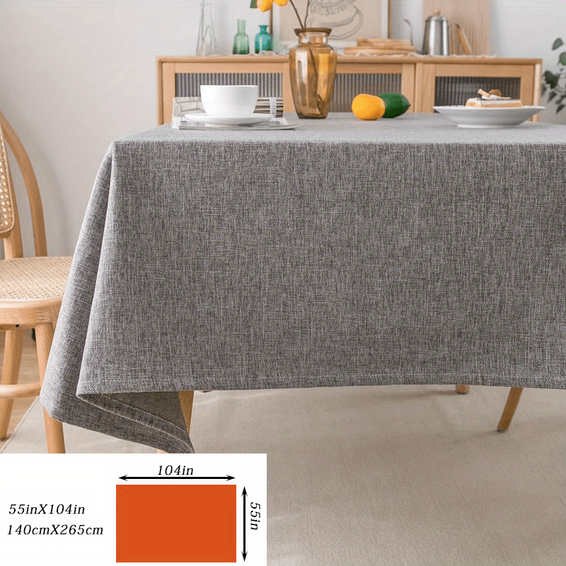 Modern grey polyester tablecloth, waterproof and thickened, machine woven, 100% polyester, for a rectangular dining table.