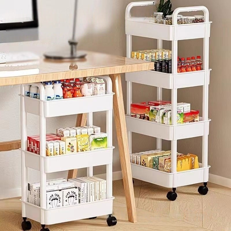 Versatile White Rolling Storage Cart with Wheels - 3-Tier Organizer for Kitchen, Bedroom, Bathroom & Beyond - Simple Assembly, Sturdy Plastic with Multi-Functional Shelves for Snacks, Books, and Supplies