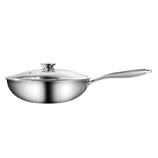 1 piece of 12-inch stainless steel skillet with lid, induction compatible, extended handle, and uncoated cookware for versatile cooking.